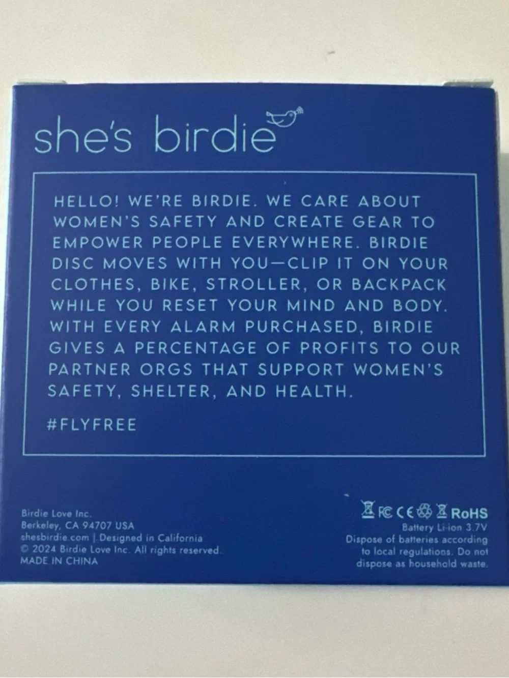 Brand New Birdie Disc Clip-On Alarm, Personal Safety Device, Running